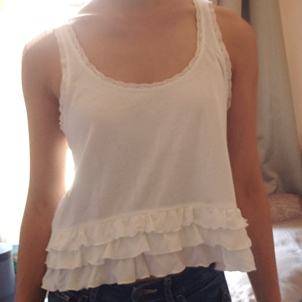 Hollister white ruffle and lace tank